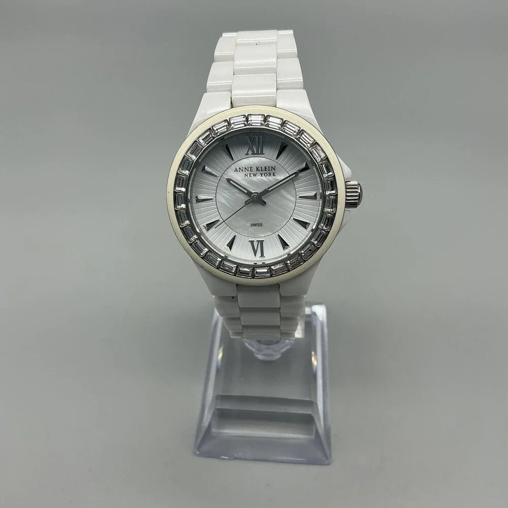 Anne Klein 7633S/2 Womens Watch 35mm Silver Tone White Ceramic New Battery 7
